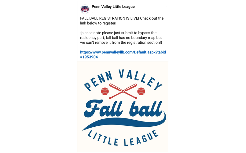 Fall Ball Registration with Penn Valley Little League 